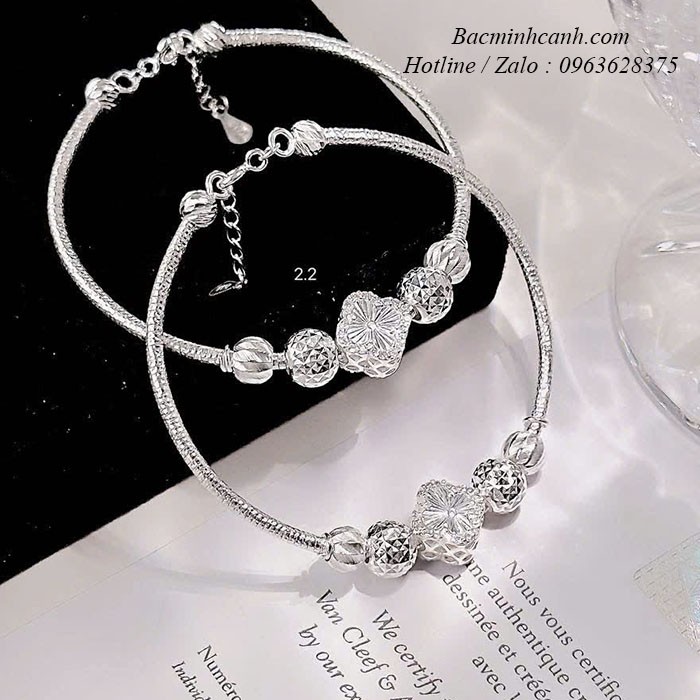 Lắc tay bạc nữ quả cầu mix hình hoa LTNU119