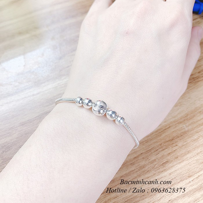 Vòng tay bạc dạng charm bi trơn PA003