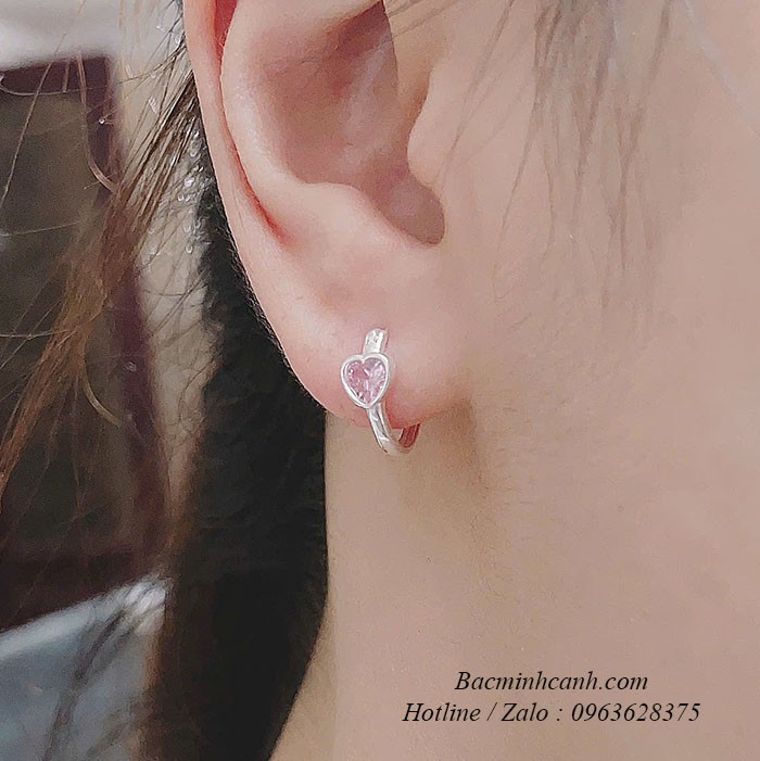 Bông tai bạc trái tim bấm đính đá BT413 bong-tai-bac-bam-dinh-da-hong-0606-3