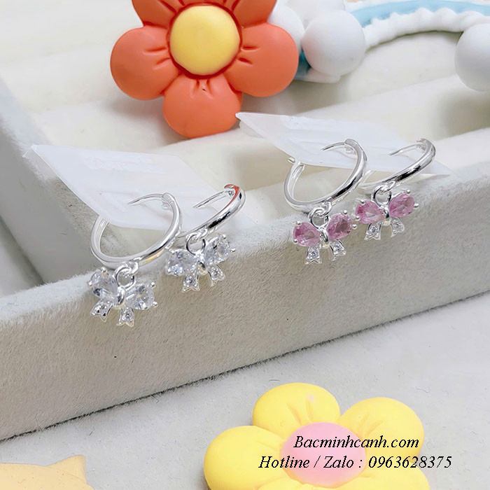 Bông tai nơ nhỏ treo đá BT368