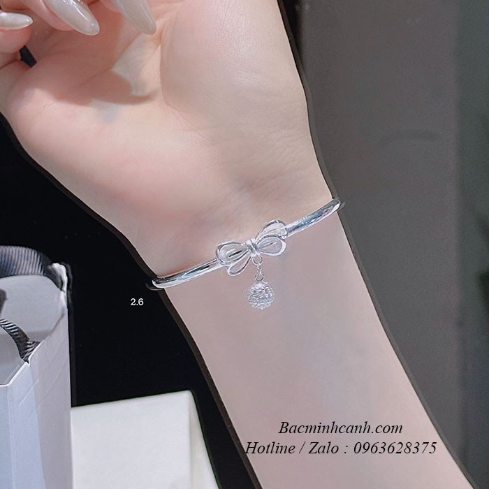 Vòng tay bạc nữ nơ treo cầu đá LTNU048