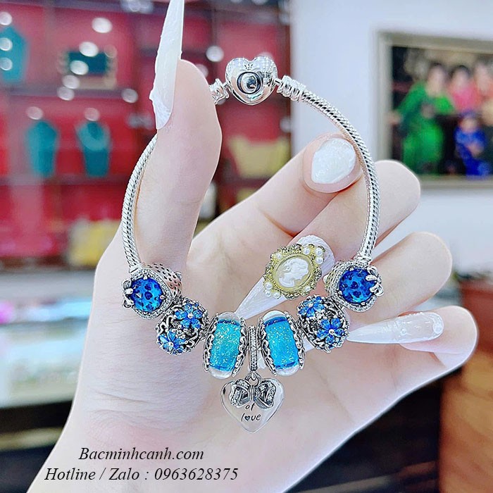 Vòng Pandora mix charm xanh dương PA030