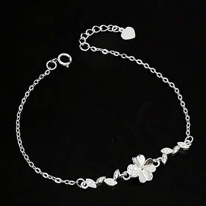 Lắc tay bạc cỏ 4 lá mix lá LTNU342