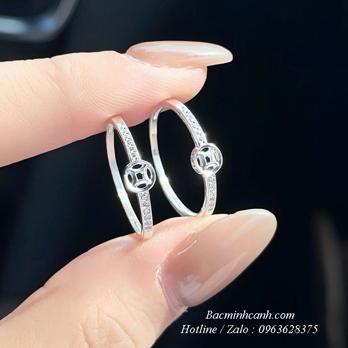 Nhẫn Bạc Kim Tiền Viền Đính Đá NNU154
