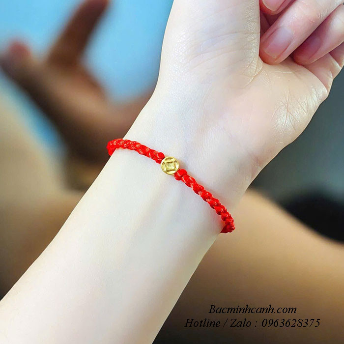 Lắc tay chỉ đỏ đồng tiền xu may mắn vàng 10k LTNU391