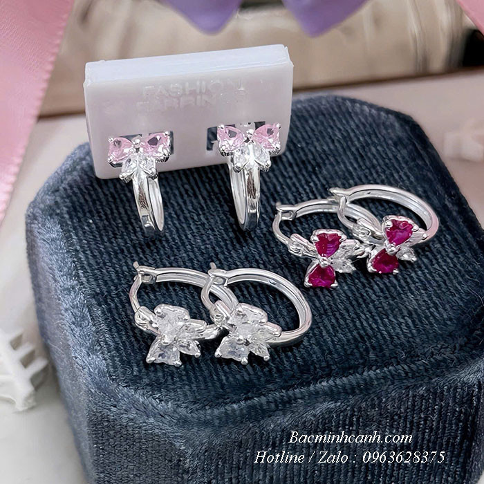Bông tai bạc hình nơ cho bé BT107