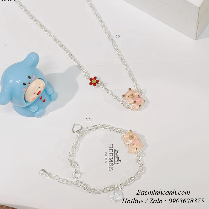 Bộ trang sức bạc hình gấu cho bé gái TE377