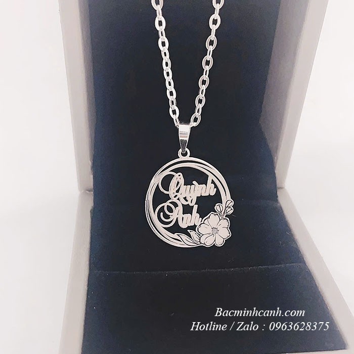 Dây chuyền bạc hình tròn mix hoa khắc tên cho bé TE375