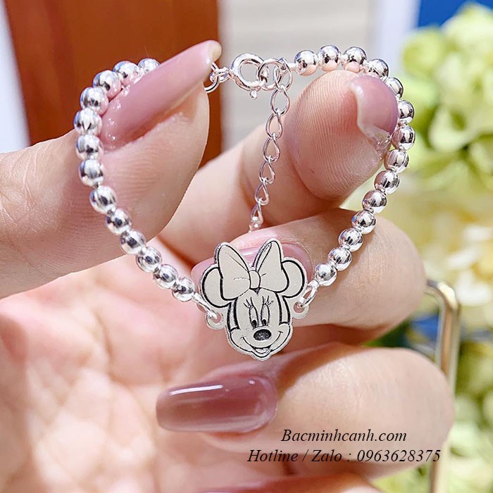 Lắc bạc chuột Mickey khắc tên cho bé gái TE312