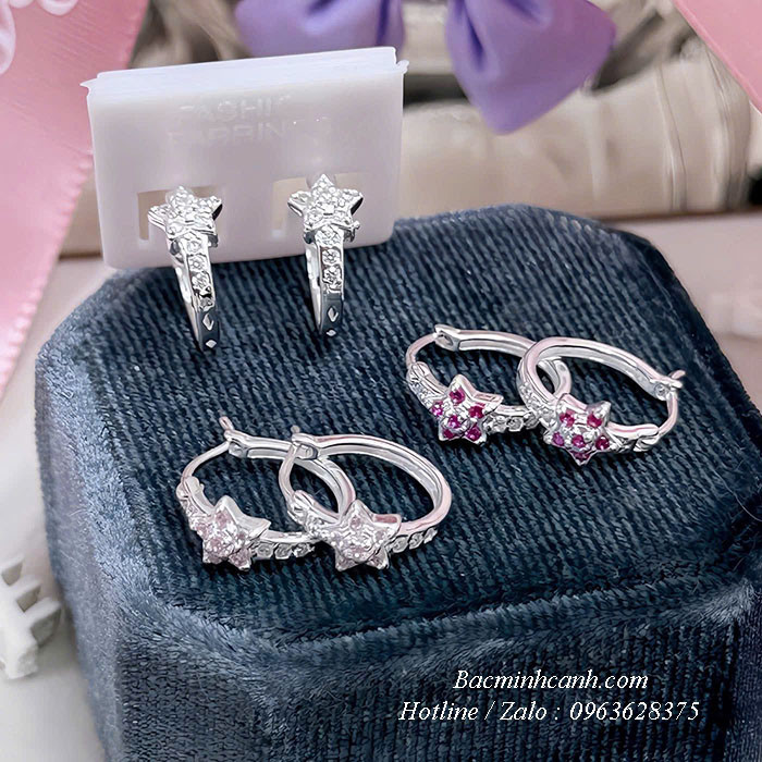 Bông tai dạng tròn hoạ tiết ngôi sao BT090