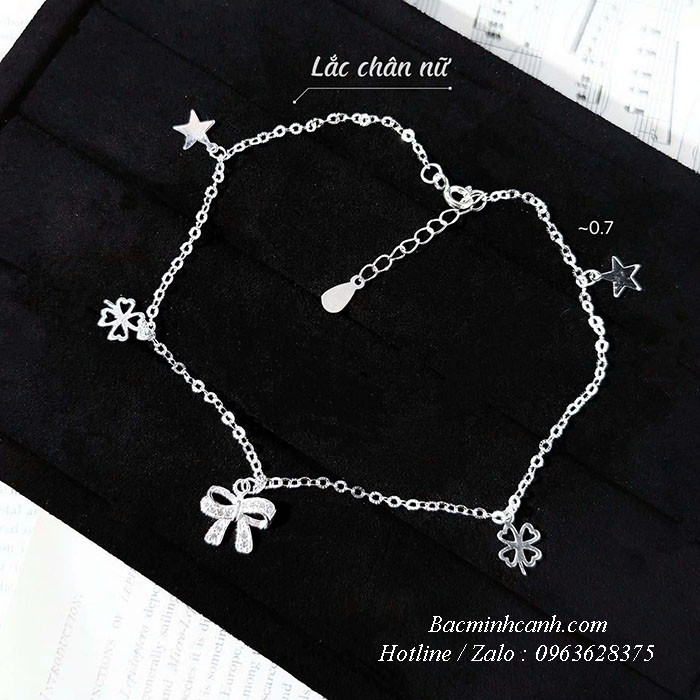 Lắc chân bạc nữ nơ treo đá LCNU049