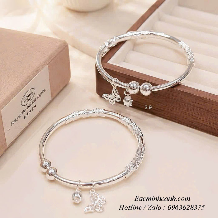 Vòng kiềng tay bạc hình hoa dạng hở LTNU179