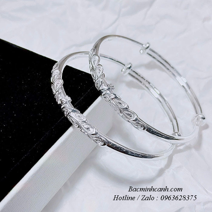 Vòng tay, kiềng tay bạc nữ họa tiết chim công LTNU437