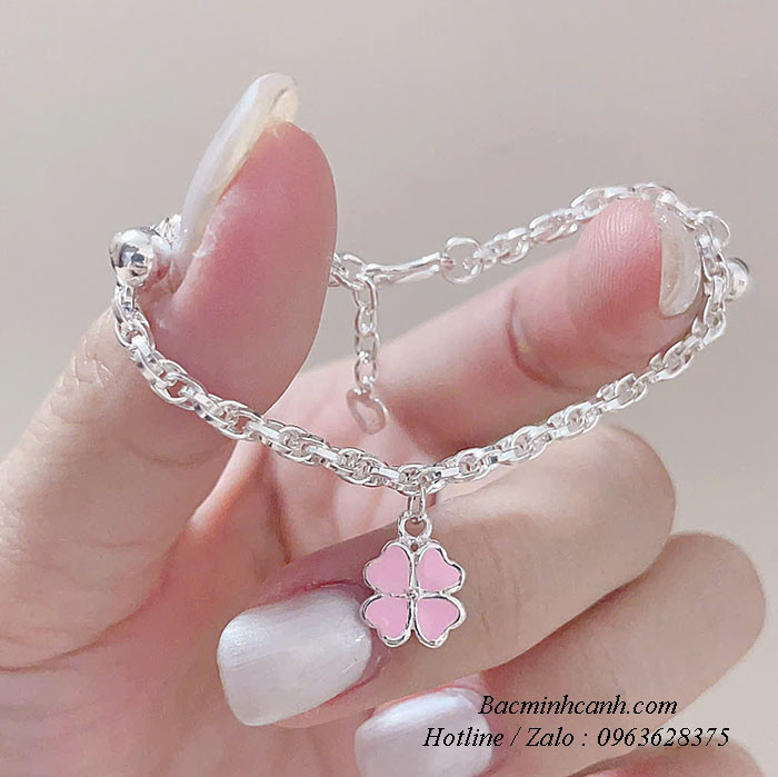 Lắc bạc trẻ em mix cỏ 4 lá hồng TE461