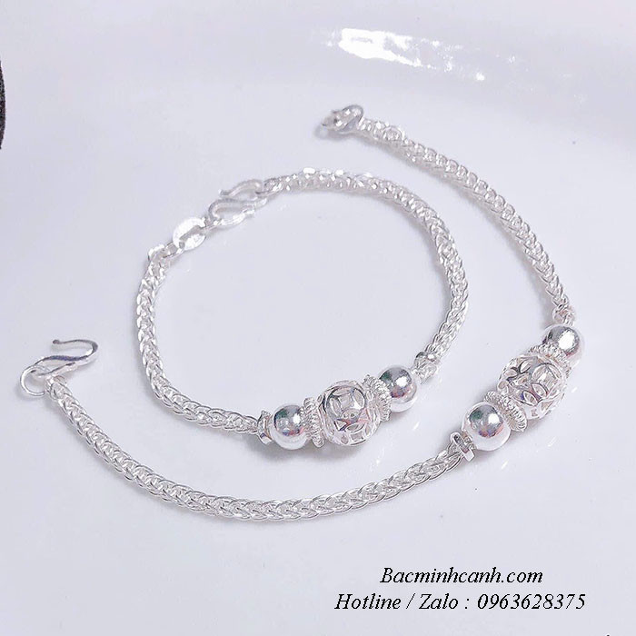 Lắc bạc trẻ em dây tròn mix bi kim tiền TE091