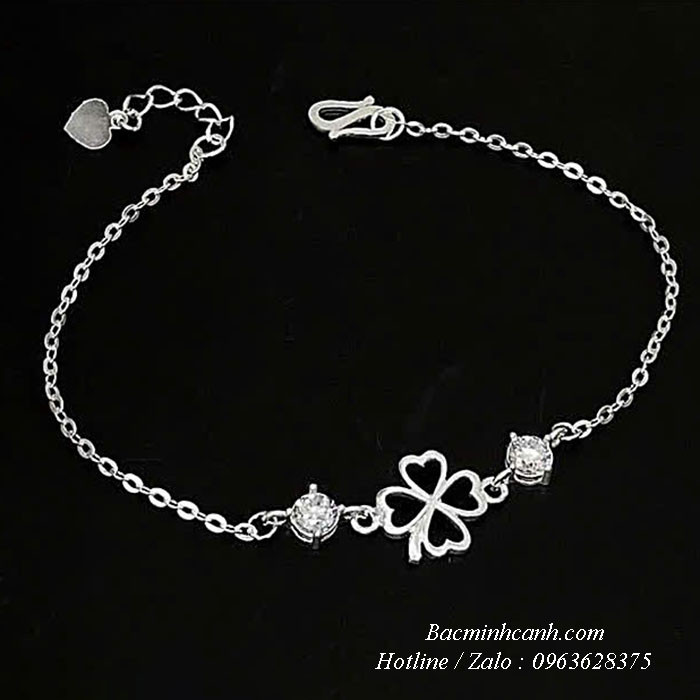 Lắc tay bạc cỏ 4 lá rỗng may mắn LTNU227