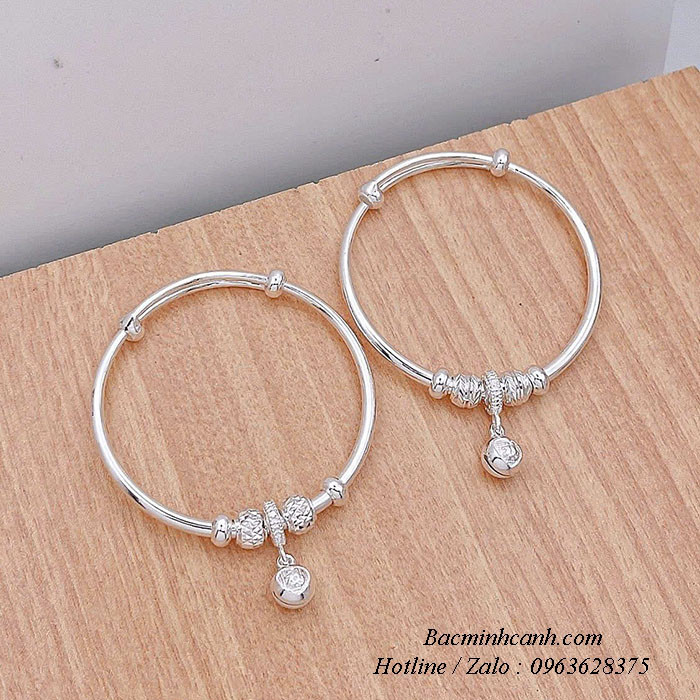 Vòng bạc trẻ em chuông chữ phúc TE472