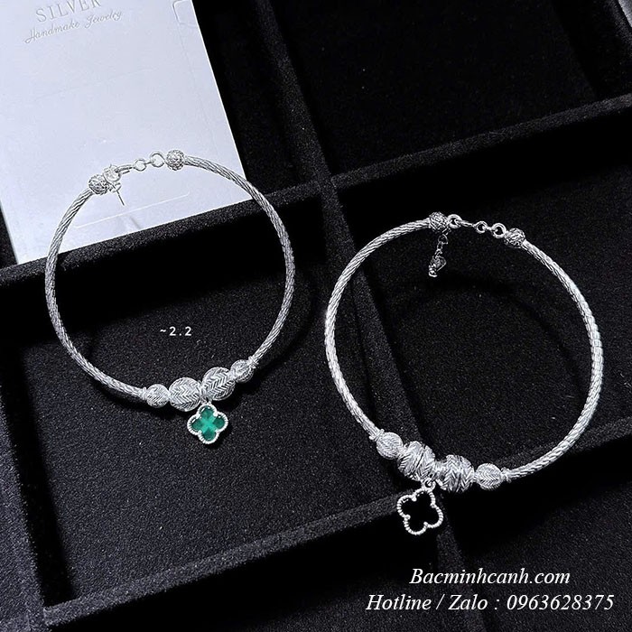 Vòng tay bạc bi mix cỏ 4 lá LTNU418 vong-tay-bac-nu-bi-mix-co-4-la-ltnu418-1