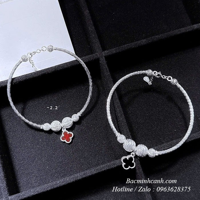 Vòng tay bạc bi mix cỏ 4 lá LTNU418 vong-tay-bac-nu-bi-mix-co-4-la-ltnu418-2