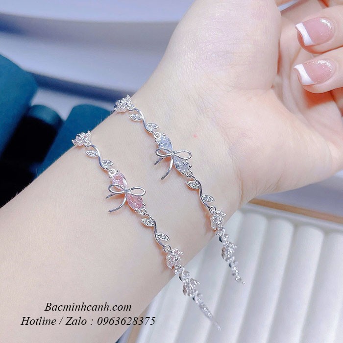 Lắc tay bạc nữ nơ mix hoa LTNU420