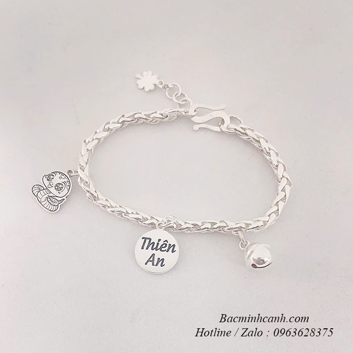 Lắc bạc cho bé mix thẻ tên và con giáp theo tuổi TE462