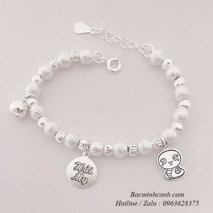 Lắc bạc chuỗi bi cát cao cấp khắc tên cho bé TE463