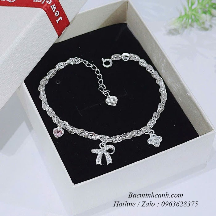 Lắc tay bạc nữ bling mix nơ LTNU410