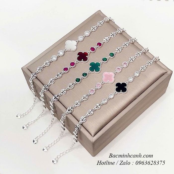 Lắc tay bạc nữ kim tiền cỏ 4 lá LTNU413