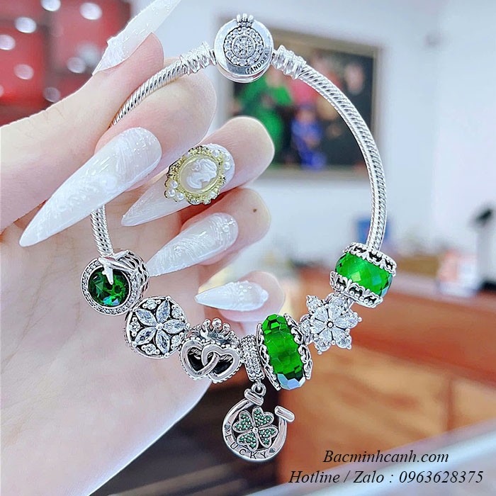 Vòng tay Pandora xanh lá cây bạc thái PA036