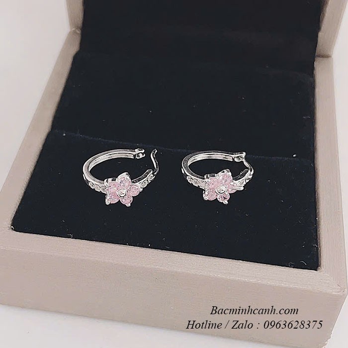 Bông tai bạc khóa bấm hình hoa BT443