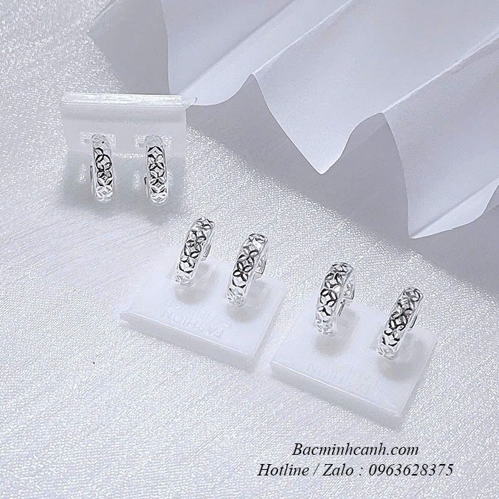 Bông tai bạc họa tiết khóa bấm BT444