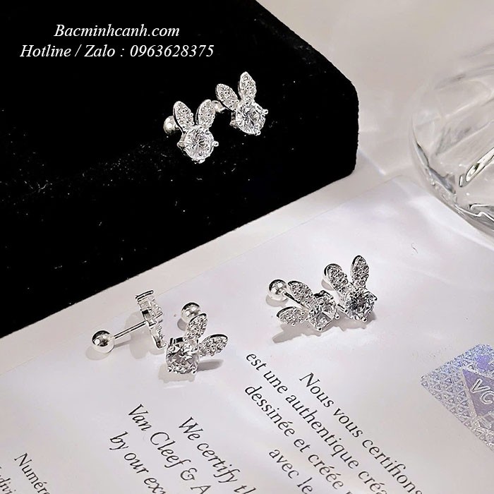 Bông tai bạc thỏ chốt ren vặn Bt445