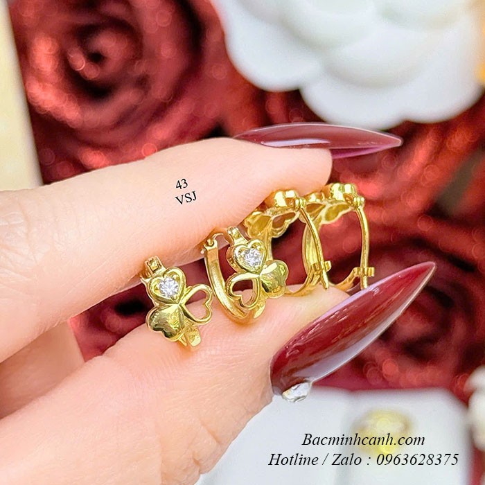 Bông tai cỏ 3 lá khóa bấm vàng 10k BT441