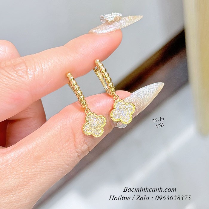 Bông tai cỏ 4 lá treo vàng 10k BT442