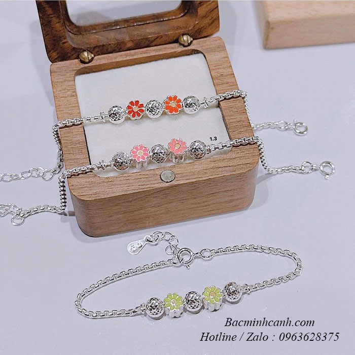 Lắc tay bạc mix hoa cho bé gái TE469