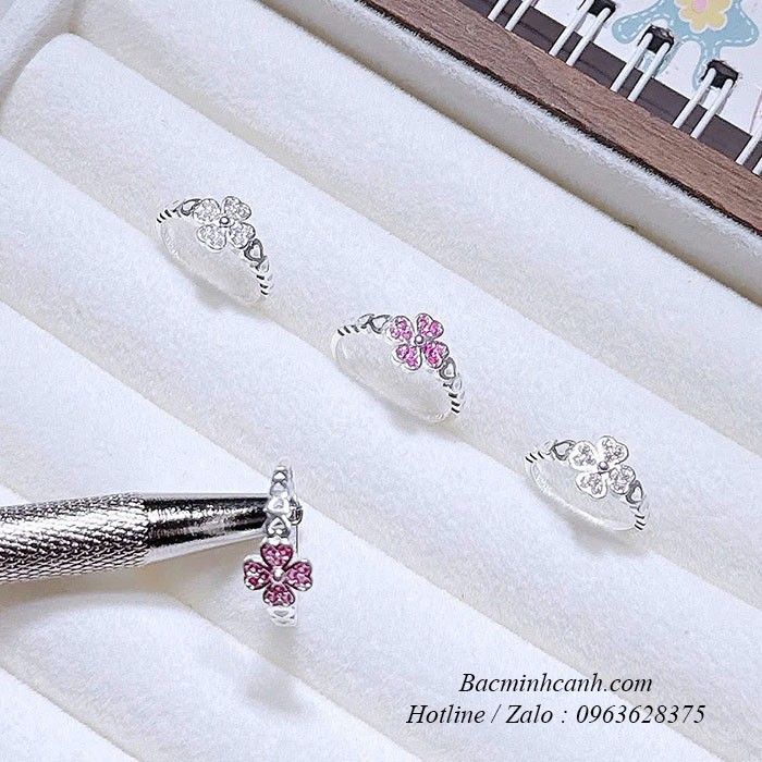 Nhẫn bạc trẻ em họa tiết cỏ 4 lá NTE007