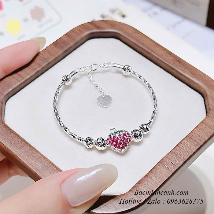 Vòng tay bạc dâu tây mix bi cho bé TE471
