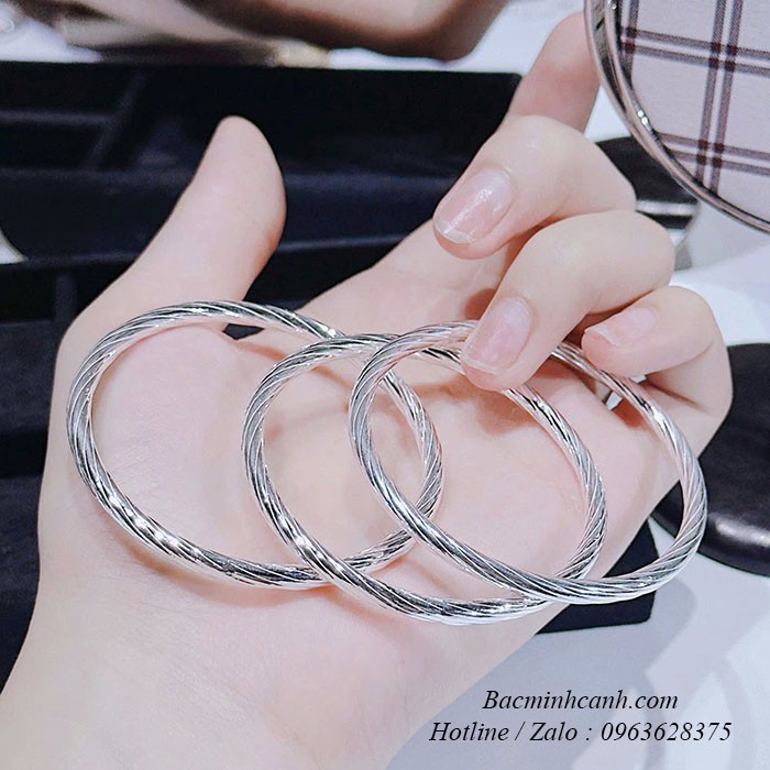 Vòng tay bạc đường chỉ sóng trơn LTNU416