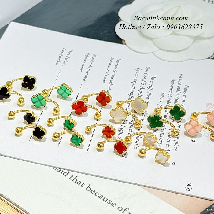 Khuyên tai cỏ 4 lá cong chốt ren vặn vàng 10k BT446