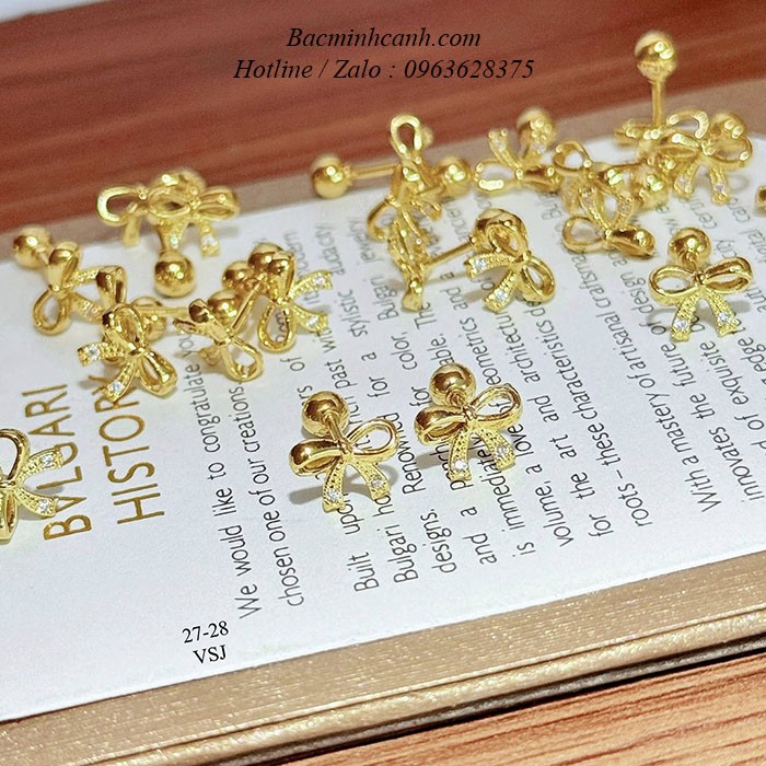 Khuyên tai nơ ren vặn vàng 10k BT456