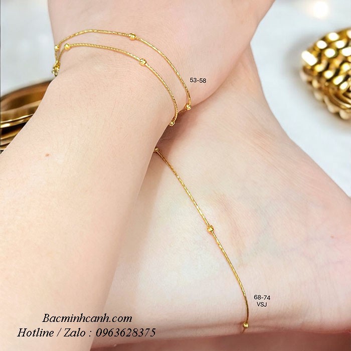 Lắc chân nữ vàng 10K trơn mix bi LCNU172