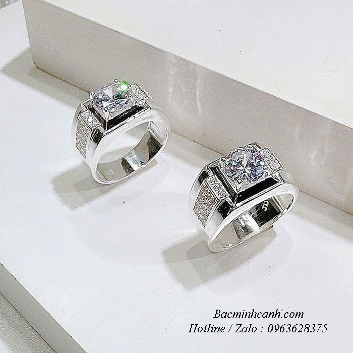 Nhẫn bạc nam đính đá trắng NN087