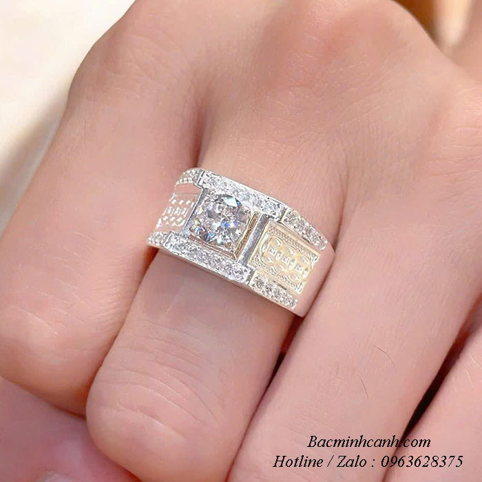 Nhẫn bạc nam viền kim tiền NN085