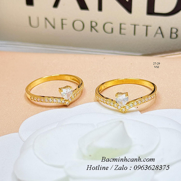 Nhẫn nữ vàng 10k chữ V đính đá NNU264