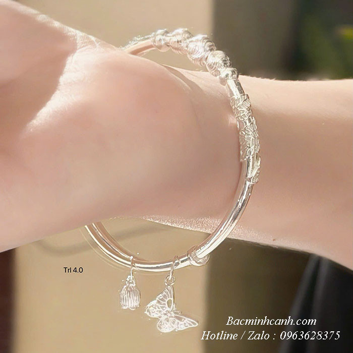 Vòng tay bạc nữ liên hoa mix bi LTNU438