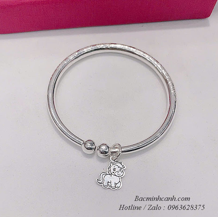 Kiềng bạc mix charm con Ngựa khắc tên cho bé TE478