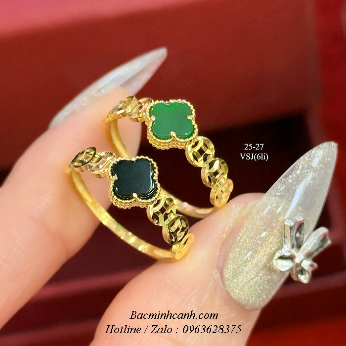 Nhẫn kim tiền cỏ 4 lá vàng 10k lắp đá NNU272