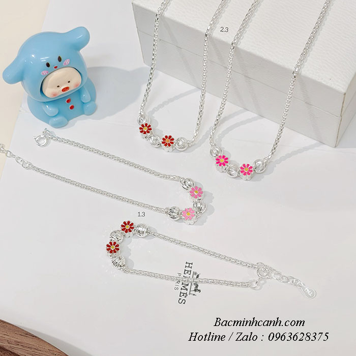Bộ trang sức bạc hình hoa cho bé gái TE482