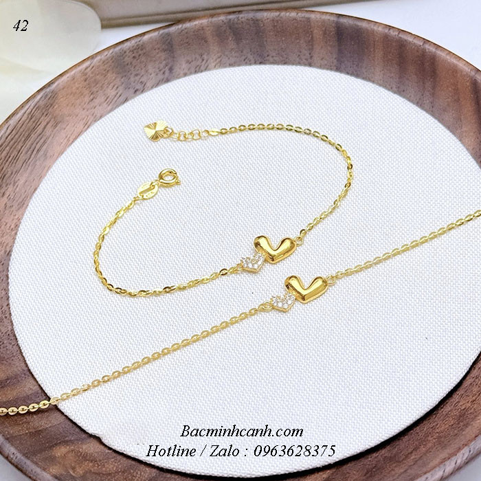 Lắc tay nữ 2 trái tim vàng 10k LTNU449