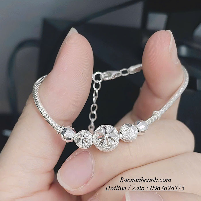 Lắc tay bạc nữ họa tiết bi cát phay LTNU457